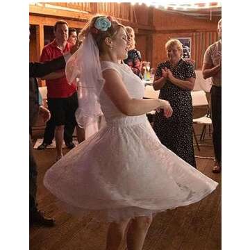 MUADRESS Women Cap-Sleeve Lace Floral Elegant Cocktail Dress Crew Neck Knee Length Bridesmaid Prom Dresses for Party White 3XL