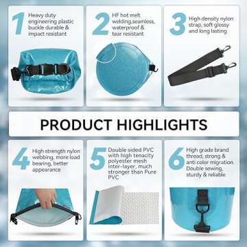 MARCHWAY Floating Waterproof Dry Bag Backpack 5L/10L/20L/30L/40L, Roll Top Sack Keeps Gear Dry for Kayaking, Rafting, Boating, Swimming, Camping, Hiking, Beach, Fishing (Shiny Blue, 20L)