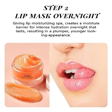 ANAI RUI Lip Mask & Lip Scrub Set, Lip Care Kit, Gift For Mother Girls, Overnight Lip Treatment with Lip Sleeping Mask & Sugar Lip Exfoliator Scrub, Lip Moisturizer for Dry, Chapped, Dark Lips, Peach