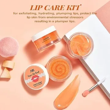 ANAI RUI Lip Mask & Lip Scrub Set, Lip Care Kit, Gift For Mother Girls, Overnight Lip Treatment with Lip Sleeping Mask & Sugar Lip Exfoliator Scrub, Lip Moisturizer for Dry, Chapped, Dark Lips, Peach