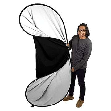 ePhotoInc 5' x 7' Twist Flex ChromaKey Background Black White Collapsible Reflector Photo Backdrop Background T57BW