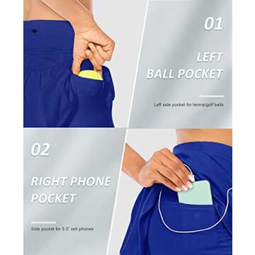 Pleated Tennis Skirts for Women with Pockets Shorts Athletic Golf Skorts Running Workout Sports Activewear Skirt (Blue, M)