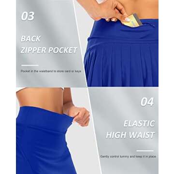 Pleated Tennis Skirts for Women with Pockets Shorts Athletic Golf Skorts Running Workout Sports Activewear Skirt (Blue, M)