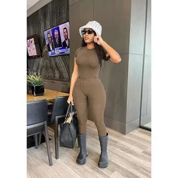 LICOBOD Lounge Wear Ribbed Casual 2 Piece Tracksuit Set Women Solid Skinny Long Sleeve O-Neck Top+Mid Waist Elastic Leggings