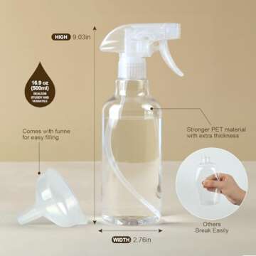 Plastic Spray Bottles, 2-Pack, 16.9 Oz, Mist & Stream, Heavy Duty Spraying, Empty Water Spray Bottle...