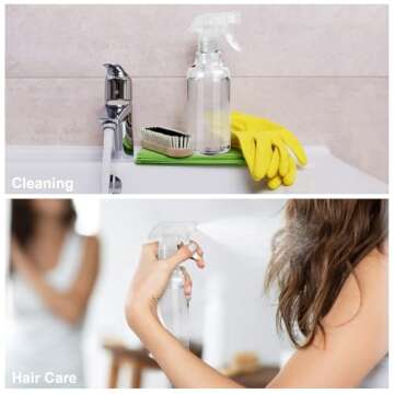 Plastic Spray Bottles, 2-Pack, 16.9 Oz, Mist & Stream, Heavy Duty Spraying, Empty Water Spray Bottle for Cleaning Solutions, Essential Oils, Hair, Plants, BBQ, Cat Dog Behavior Correction (Clear)