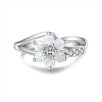 LARDROK Exquisite Created-Opal Flower Ring for Women