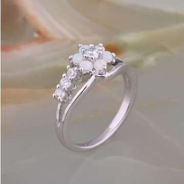 LARDROK Exquisite Created-Opal Flower Ring for Women