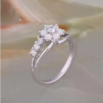 LARDROK Exquisite Created-Opal Flower Ring for Women