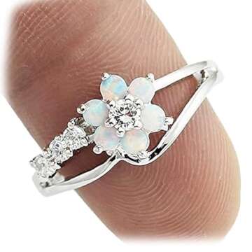 LARDROK Exquisite Created-Opal Flower Ring for Women