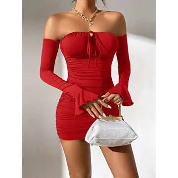 WDIRARA Women's Off Shoulder Bodycon Mini Dress Red