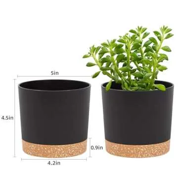 QCQHDU 5 inch Plant Pot, 2 Pack Planters for Indoor Plants with Drainage Holes & Saucer, Outdoor Flo...