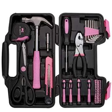 39 Piece All Purpose Basic Household Pink Tool Kit for Women - Small Tool Set with Toolbox Great for...