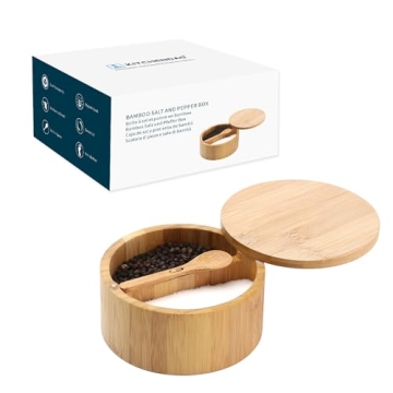 KITCHENDAO Bamboo Salt and Pepper Bowl Box for Effortless Cooking