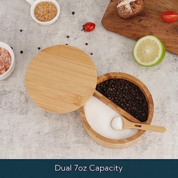KITCHENDAO Bamboo Salt and Pepper Bowl for Easy Cooking