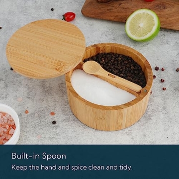 KITCHENDAO Bamboo Salt and Pepper Bowl for Easy Cooking