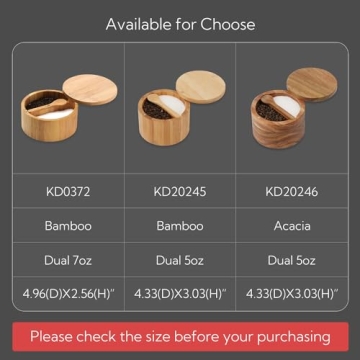 KITCHENDAO Bamboo Salt and Pepper Bowl for Easy Cooking