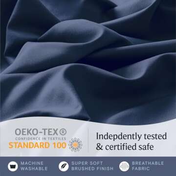 LuxClub 4 PC Queen Sheet Set, Breathable Luxury Bed Sheets, Deep Pockets 18" Wrinkle Free Cooling Sheets Machine Washable Hotel Bedding Silky Soft - Navy Queen