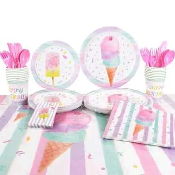 Ice Cream Party Supplies for 16 Guests - Fun & Durable Set