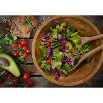 Fairwood Way Wood Salad Bowl Set - 15 Inch Extra Large Wooden Salad Bowl with Serving Utensils - Mango Wood Serving Bowl and Servers Holds 9 Side Salads