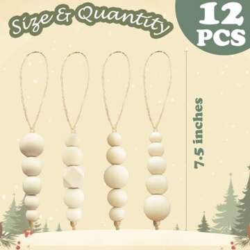 OurWarm 12 Pcs Wood Beads Christmas Tree Ornaments Wooden Beads, 4 Style Boho Christmas Decor Xmas T...
