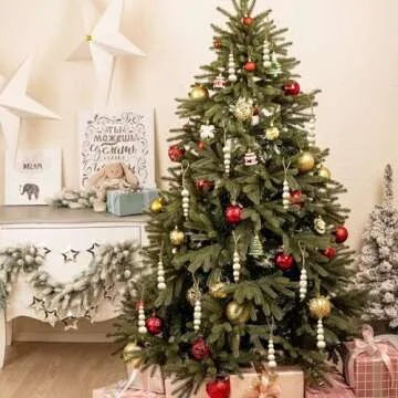 OurWarm 12 Pcs Wood Beads Christmas Tree Ornaments Wooden Beads, 4 Style Boho Christmas Decor Xmas Tree Hanging Beads, Farmhouse Christmas Ornaments Beads for Christmas Tree Decor Home Decor