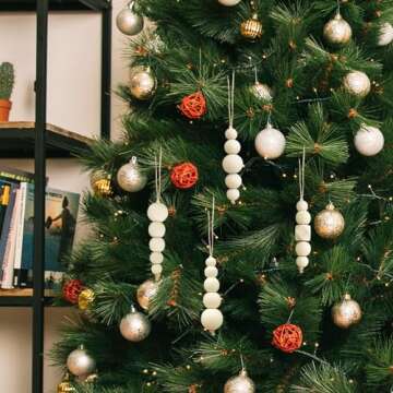 OurWarm 12 Pcs Wood Beads Christmas Tree Ornaments Wooden Beads, 4 Style Boho Christmas Decor Xmas Tree Hanging Beads, Farmhouse Christmas Ornaments Beads for Christmas Tree Decor Home Decor