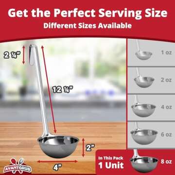 Super Sturdy, Ergonomic 8 Oz. Soup Ladle 1 Pk. Stainless Steel Ladles with Long Handles. Best Kitche...