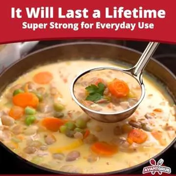 Super Sturdy, Ergonomic 8 Oz. Soup Ladle 1 Pk. Stainless Steel Ladles with Long Handles. Best Kitchen Accessories for Stirring, Portioning and Serving Soups, Chili and Stew in Restaurants and at Home