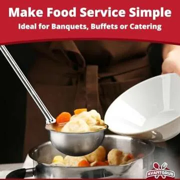 Super Sturdy, Ergonomic 8 Oz. Soup Ladle 1 Pk. Stainless Steel Ladles with Long Handles. Best Kitchen Accessories for Stirring, Portioning and Serving Soups, Chili and Stew in Restaurants and at Home