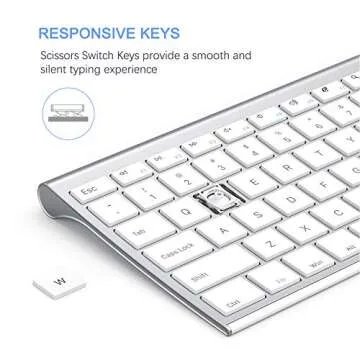 Wireless Keyboard and Mouse, Vssoplor 2.4GHz Rechargeable Compact Quiet Full-Size Keyboard and Mouse Combo with Nano USB Receiver for Windows, Laptop, PC, Notebook-White Silver