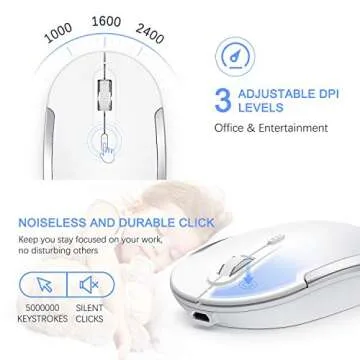 Wireless Keyboard and Mouse, Vssoplor 2.4GHz Rechargeable Compact Quiet Full-Size Keyboard and Mouse Combo with Nano USB Receiver for Windows, Laptop, PC, Notebook-White Silver