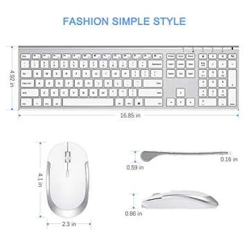 Wireless Keyboard and Mouse, Vssoplor 2.4GHz Rechargeable Compact Quiet Full-Size Keyboard and Mouse Combo with Nano USB Receiver for Windows, Laptop, PC, Notebook-White Silver