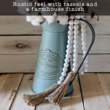 Rustic Bead Garland with Tassel Accent for Farmhouse Decor