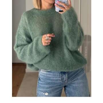 Antnation Womens Soft Fuzzy Knit Sweater Oversized Cozy Pullover Jumper Long Sleeve Casual Crewneck ...