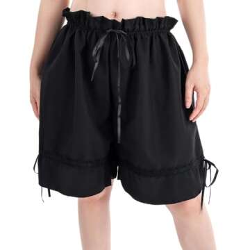 Nuoqi Womens Bloomers Shorts Drawstring Ruffle Pumpkin Pants Cute Security Short Pants for Girls Black S