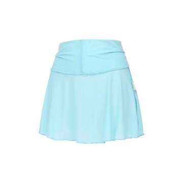KnniMorning TEES Women's Sheer Mesh Mini Skirts See-Through High Waist Solid Skater Skirt Beach Cover-ups (Blue, L)