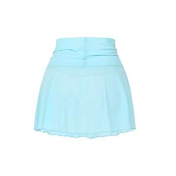 KnniMorning TEES Women's Sheer Mesh Mini Skirts See-Through High Waist Solid Skater Skirt Beach Cover-ups (Blue, L)