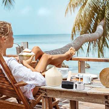 Coconut Opener, Coconut Opener Kit with Hammer Stainless Steel Opening Utensil Premium Wooden Handle Coconut Opener Tool Set for Young Coconuts Easy and Safe for Your Family