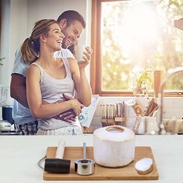 Coconut Opener, Coconut Opener Kit with Hammer Stainless Steel Opening Utensil Premium Wooden Handle Coconut Opener Tool Set for Young Coconuts Easy and Safe for Your Family