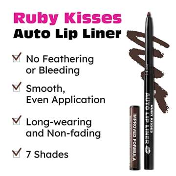 Ruby Kisses Auto Lip Liner Pencil (Dark Brown 3 Pack), Long Lasting & Non-Fading, Smooth Application, Non-Feathering with Rich Pigmented Color, No Sharpener Needed, Ideal for Full Lips Look