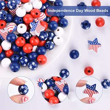 200 Pieces Patriotic Wood Beads for July 4th Crafts