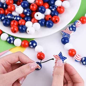 200 Pieces Patriotic Wood Beads for July 4th Crafts