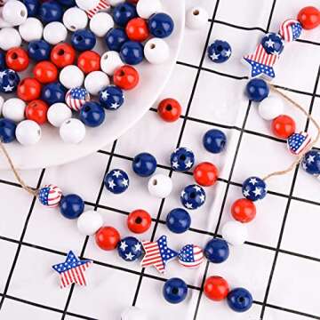 200 Pieces Patriotic Wood Beads for July 4th Crafts