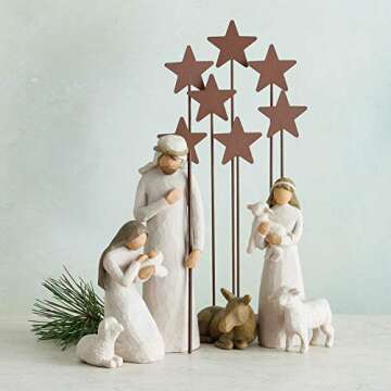 Willow Tree Metal Star Backdrop, Designed for Classic Nativity Collection, Stand Rustic Metal Stars Behind Holy Family or Next to Creche, Hand-Painted Accessory