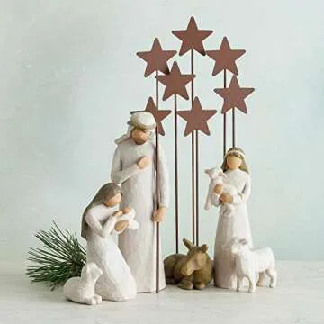 Willow Tree Metal Star Backdrop, Designed for Classic Nativity Collection, Stand Rustic Metal Stars Behind Holy Family or Next to Creche, Hand-Painted Accessory