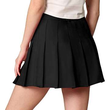 MBJ WB2344 Women Girls Plaid High Waist Japan School Uniform Pleated Skater Tennis Skirt with Short L Black