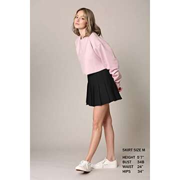 MBJ WB2344 Women Girls Plaid High Waist Japan School Uniform Pleated Skater Tennis Skirt with Short L Black