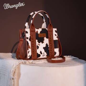 Wrangler Mini Tote Bag for Women Cow Print Western Crossbody Purse Top Handle Satchel Handbag WG133S-8120BR