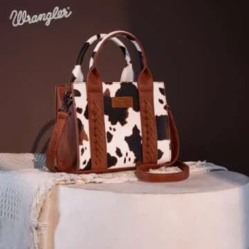 Wrangler Mini Tote Bag for Women Cow Print Western Crossbody Purse Top Handle Satchel Handbag WG133S-8120BR